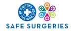Logo of Doctors of the World featuring a dove and the text 'DOCTORS OF THE WORLD', alongside a colourful graphic representing safe surgeries.