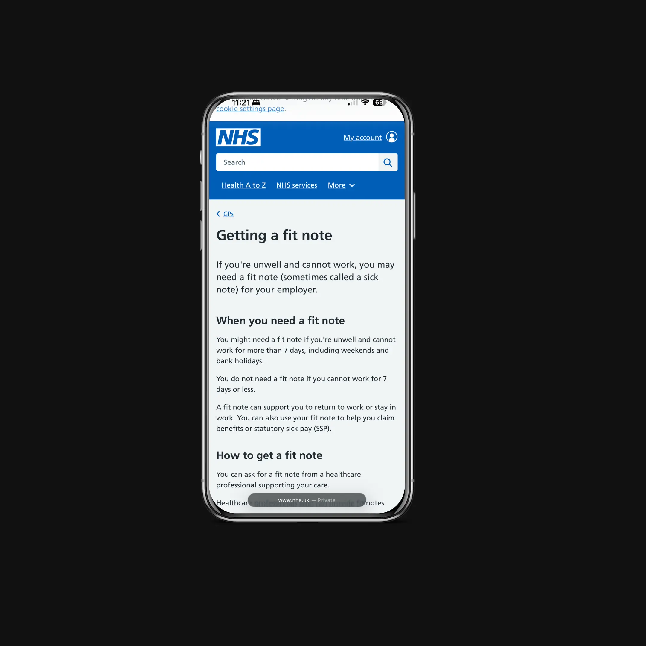 Iphone - showing how to complete a self certificate