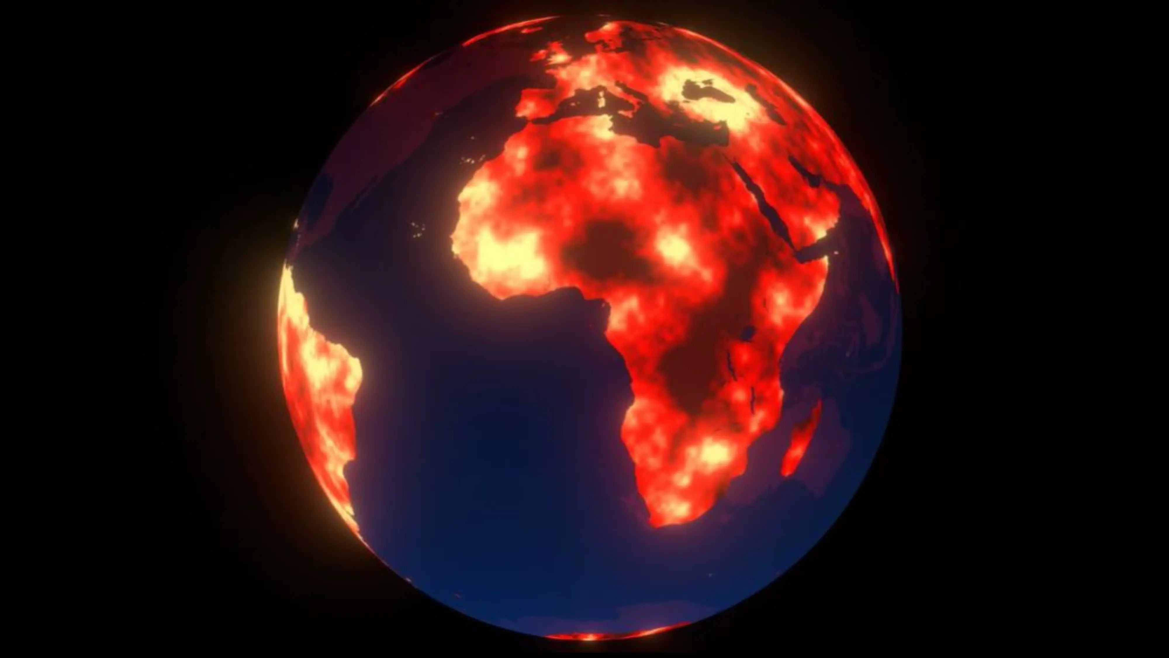 Environment and the NHS. A digital rendering of the Earth with a fiery appearance, highlighting the continent of Africa, symbolising climate change and global warming.